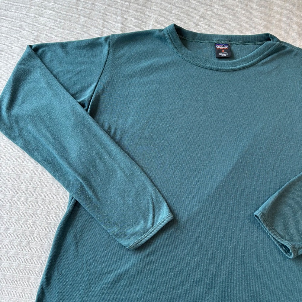 Vintage Patagonia Capilene Long Sleeve Base Layer Teal Green F96 M Made in USA